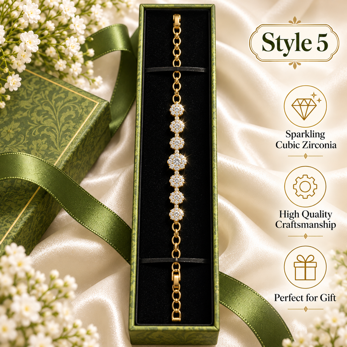 Style 5 – Elegant Gold Tone Floral Cluster Bracelet