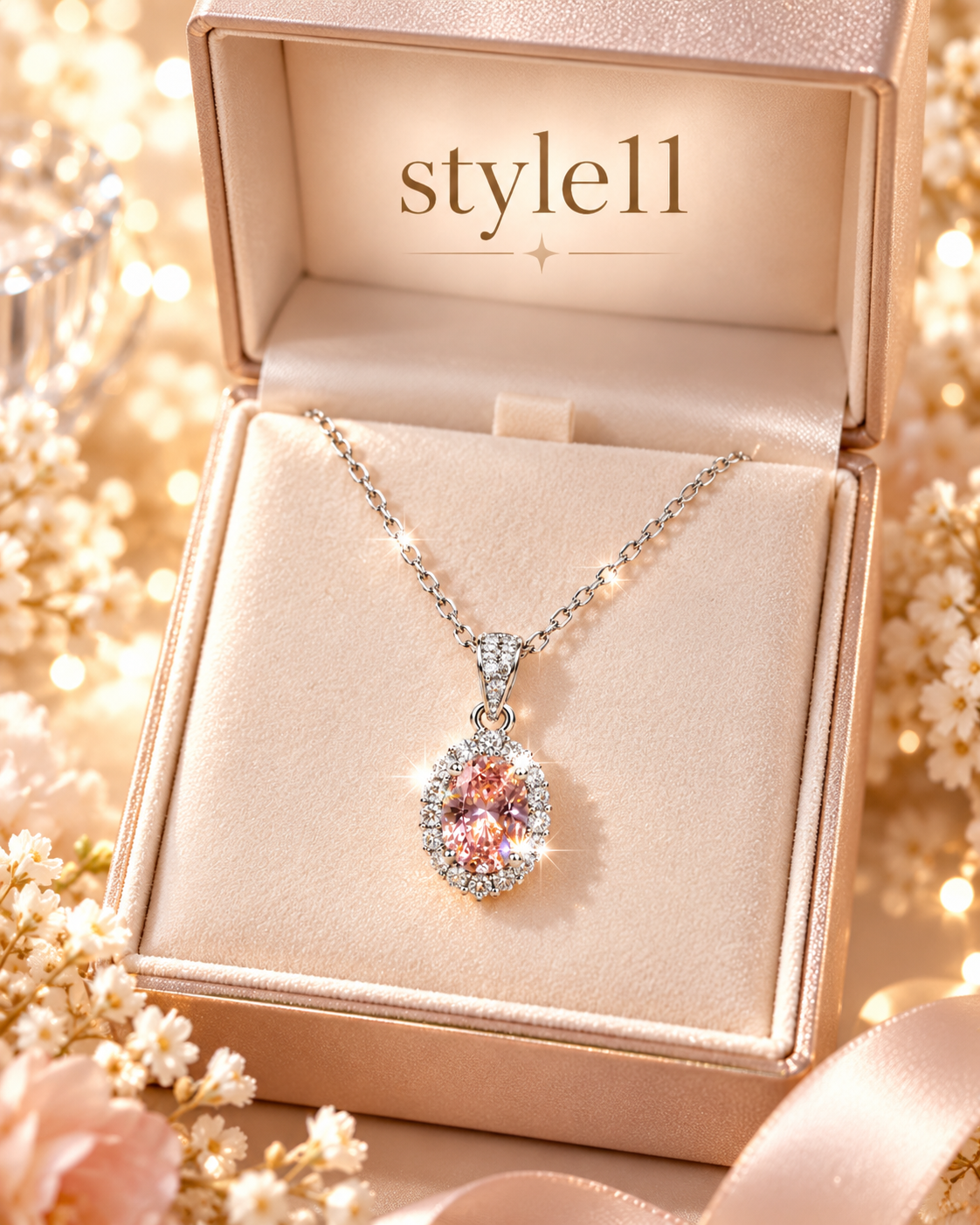 💗 Elegant Pink Oval Pendant Necklace – Style 11