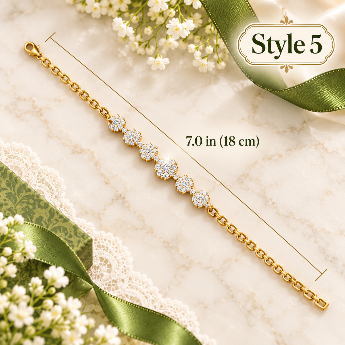 Style 5 – Elegant Gold Tone Floral Cluster Bracelet