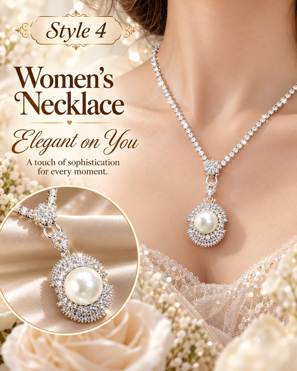✨ Elegant Faux Pearl Pendant Necklace for Women – Sparkly Rhinestone Fashion Jewelry | Style 4