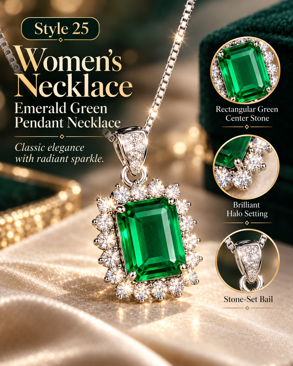 Style 25 – Elegant Emerald Green Inspired Pendant Necklace